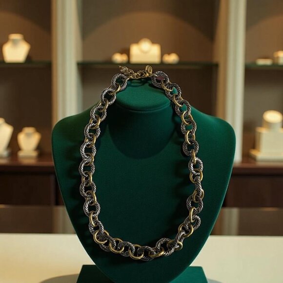 Premier Designs PD Two-Tone Rope Chain Necklace with Crown Crest Tag - Picture 1 of 4